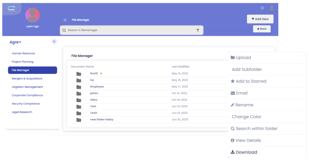 FILE MANAGER - feature of the best software for legal departments and General Counsel