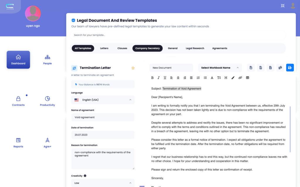 AI Legal Document Assistant - feature of the best software for legal departments and General Counsel